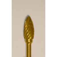 Buffalo Dental Gold Cap Lab Burs, 3/32″ Shank Small Flame (51A) TNT-Coated Dual Cut Regular HP Carbide Bur