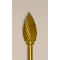 Buffalo Dental Gold Cap Lab Burs, 3/32″ Shank Flame (63B) TNT-Coated Dual Cut Regular HP Carbide Bur