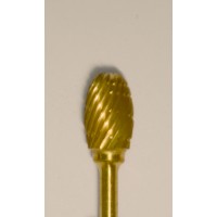 Buffalo Dental Gold Cap Lab Burs, 3/32″ Shank Egg/Oval (52C) TNT-Coated Dual Cut Regular HP Carbide Bur