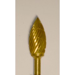 Buffalo Dental Gold Cap Lab Burs, 3/32″ Shank Flame (81A/61A) TNT-Coated Dual Cut Regular HP Carbide Bur