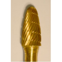 Buffalo Dental Gold Cap Lab Burs 3/8" Taper (A3/8) TNT-Coated Dual Cut Regular Carbide Bur w/ 1/4" Shank