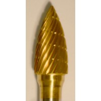 Buffalo Dental Gold Cap Lab Burs 3/8" Flame (C3/8) TNT-Coated Dual Cut Regular Carbide Bur w/ 1/4" Shank