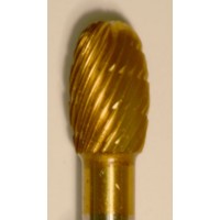 Buffalo Dental Gold Cap Lab Burs 3/8" Egg (D3/8) TNT-Coated Dual Cut Regular Carbide Bur w/ 1/4" Shank