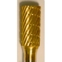 Buffalo Dental Gold Cap Lab Burs 3/8" Cylinder (E3/8) TNT-Coated Dual Cut Regular Carbide Bur w/ 1/4" Shank