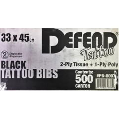 Defend Dental / Tattoo Bibs - Black - 17 3/4" x 12 7/8", 500/Box, Black Bibs