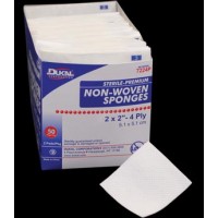 DUKAL Gauze Sponge, 2" x 2" Non-Woven, Premium, Sterile, 4-Ply, 2/pk, 50 pk/bx