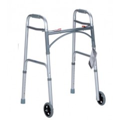 Dynarex Adult Two Button Folding Walker with 5inch Wheels, (32.5”-39.5”), 1pc/bag,4bags/cs