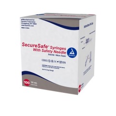 Dynarex- SecureSafe Syringe w/ Safety Needle - 1cc - Luer Lock - 27G, 1/2" needle- pack of 100