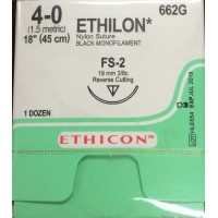 ETHICON ETHILON™ NYLON SUTURES - Suture, Reverse Cutting, Size 4-0, 18", Black Monofilament, Needle FS-2, 3/8 Circle