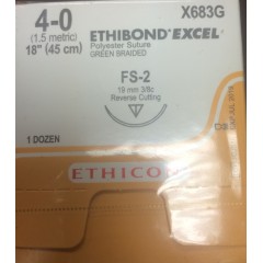 ETHICON ETHIBOND™ EXTRA POLYESTER Suture, Reverse Cutting, Size 4-0, 18", Green Braided, Needle FS-2, 3/8 Circle, 1 dz/bx