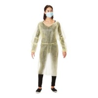 Cypress Protective Procedure Gown McKesson One Size Fits Most Yellow NonSterile Disposable GOWN, ISO OPN ELASCUF LF YLW (10/bg)