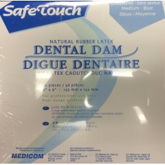 Medicom Dental Dam, 6" x 6" (152mm x 152 mm), Medium Gauge, Unscented, Blue, 36bx