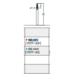 Osung Etcetera Flat (Taper) FG Shank 168-14M1 (170TF-43) Medium Grit Diamond Bur 5/PK