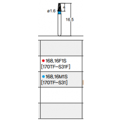 Osung Etcetera Flat (Taper) FG Shank 168-16M1S (170TF-S31) Medium Grit Diamond Bur 5/PK