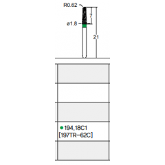 Osung Crown Posterior/ Labial, Axial, Lingual Axial Reduction and Margin Chamfer (Taper) FG Shank 194-18C1(197TR-62C) Coarse Grit Diamond Bur 5/PK