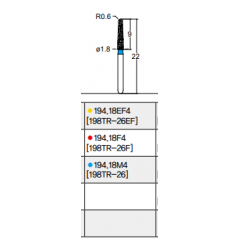 Osung Crown Anterior/ Labial, Axial, Lingual Axial Reduction and Margin Chamfer (Taper) FG Shank 194-18EF4 (198TR-26EF) Extra Fine (Super Fine) Grit Diamond Bur 5/PK