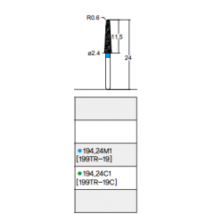 Osung Crown Posterior/ Labial, Axial, Lingual Axial Reduction and Margin Chamfer (Taper) FG Shank 194-24M1 (199TR-19) Medium Grit Diamond Bur 5/PK