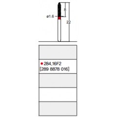 Osung Crown Anterior/ Labial, Axial, Lingual Axial Reduction and Margin Sloped Shoulder (Taper) FG Shank 284-16F2 (289 8878 016) Fine Grit Diamond Bur 5/PK