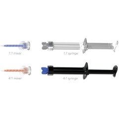 PacDent Dual-Barrel White Syringe 100pcs/ Bag with Mixing Tip- 1:1 Clear (blue inside) mixing tip, 2 x 48/pk