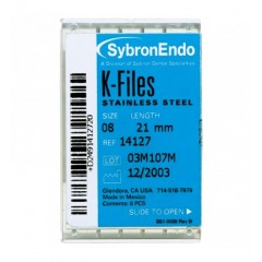 SybronEndo K-Files 6/Box. Stainless Steel ( # 15 , 21 mm )